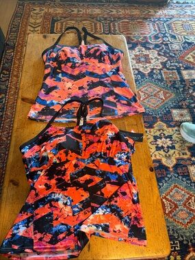 Girls' Neon Coral & Black Patterned Swimsuit Top